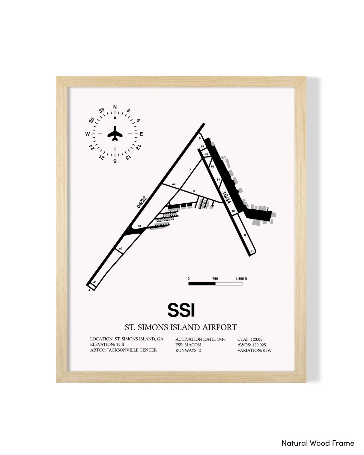 Detailed Airport Map of St. Simons Island Airport (SSI) in White with a Natural Frame