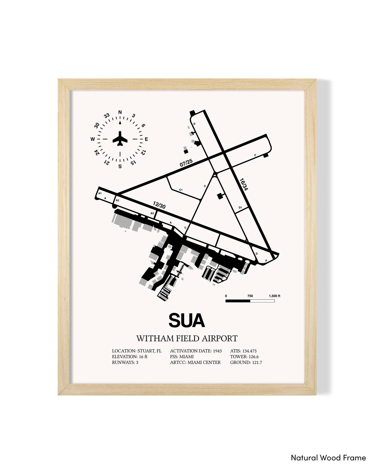 Detailed Airport Map of Witham Field Airport (SUA) in White with a Natural Frame