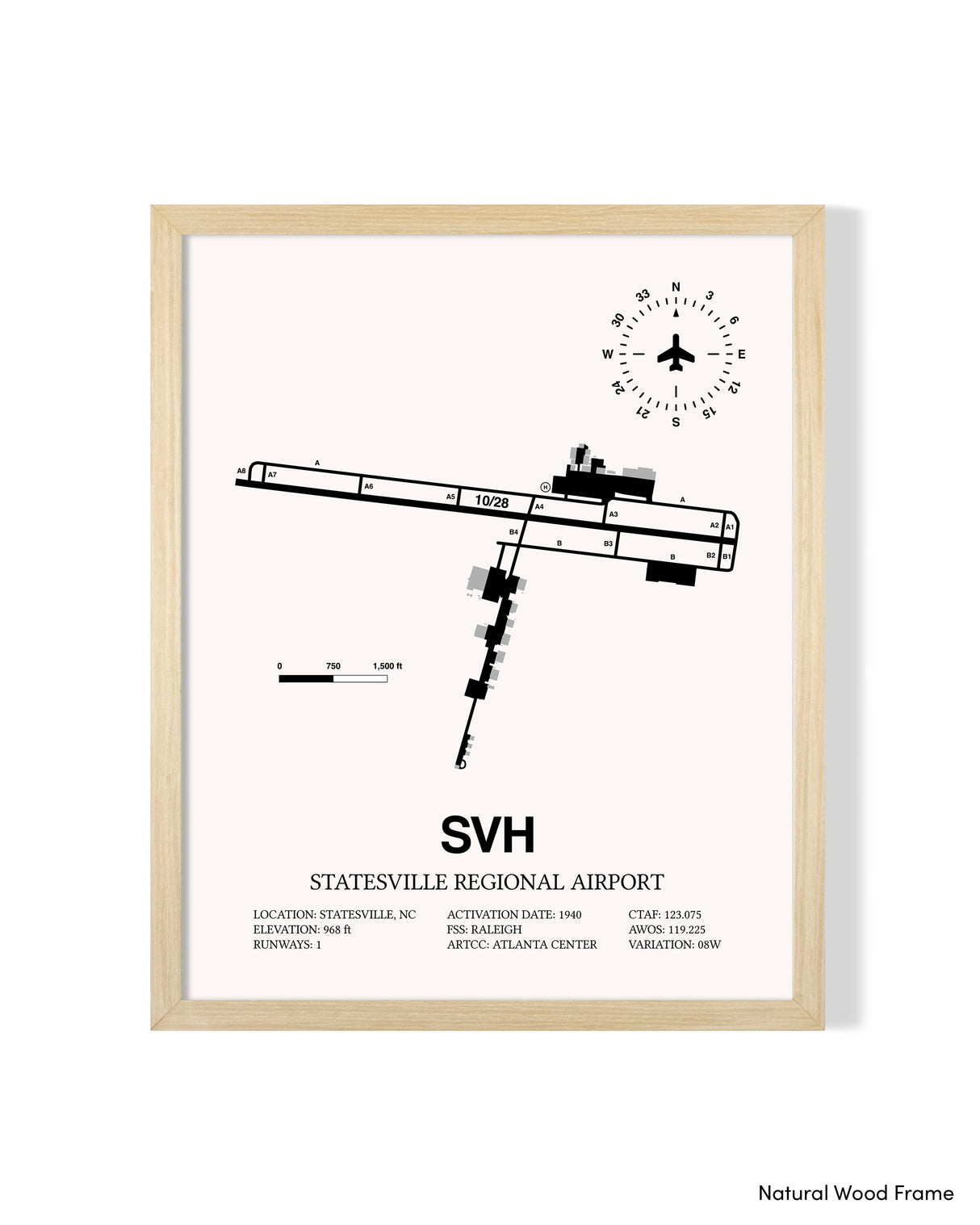 Detailed Airport Map of Statesville Regional Airport (SVH) in White with a Natural Frame