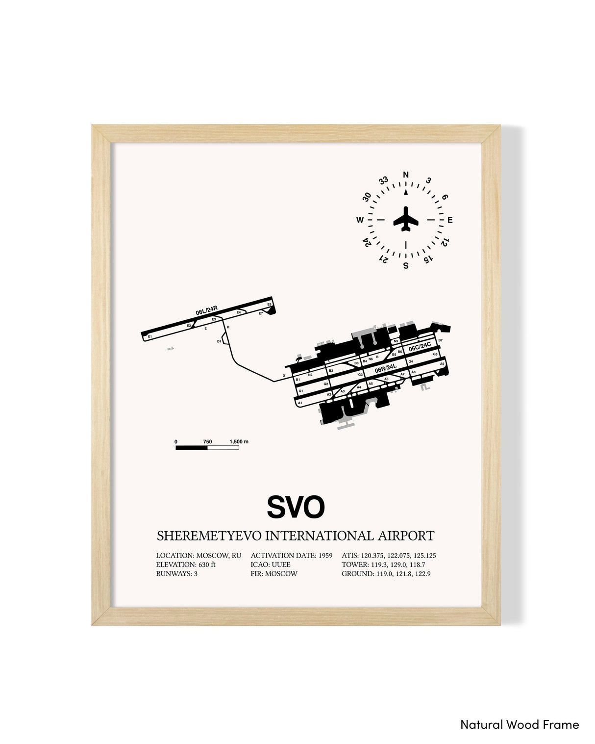Detailed Airport Map of Sheremetyevo International Airport (SVO) in White with a Natural Frame
