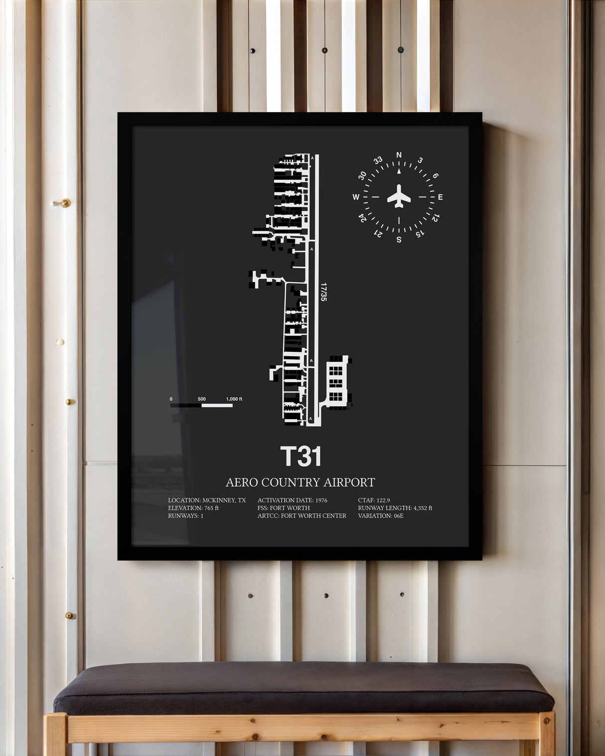 Framed Detailed Airport Map of Aero Country Airport (T31) in Gray with a Black Frame