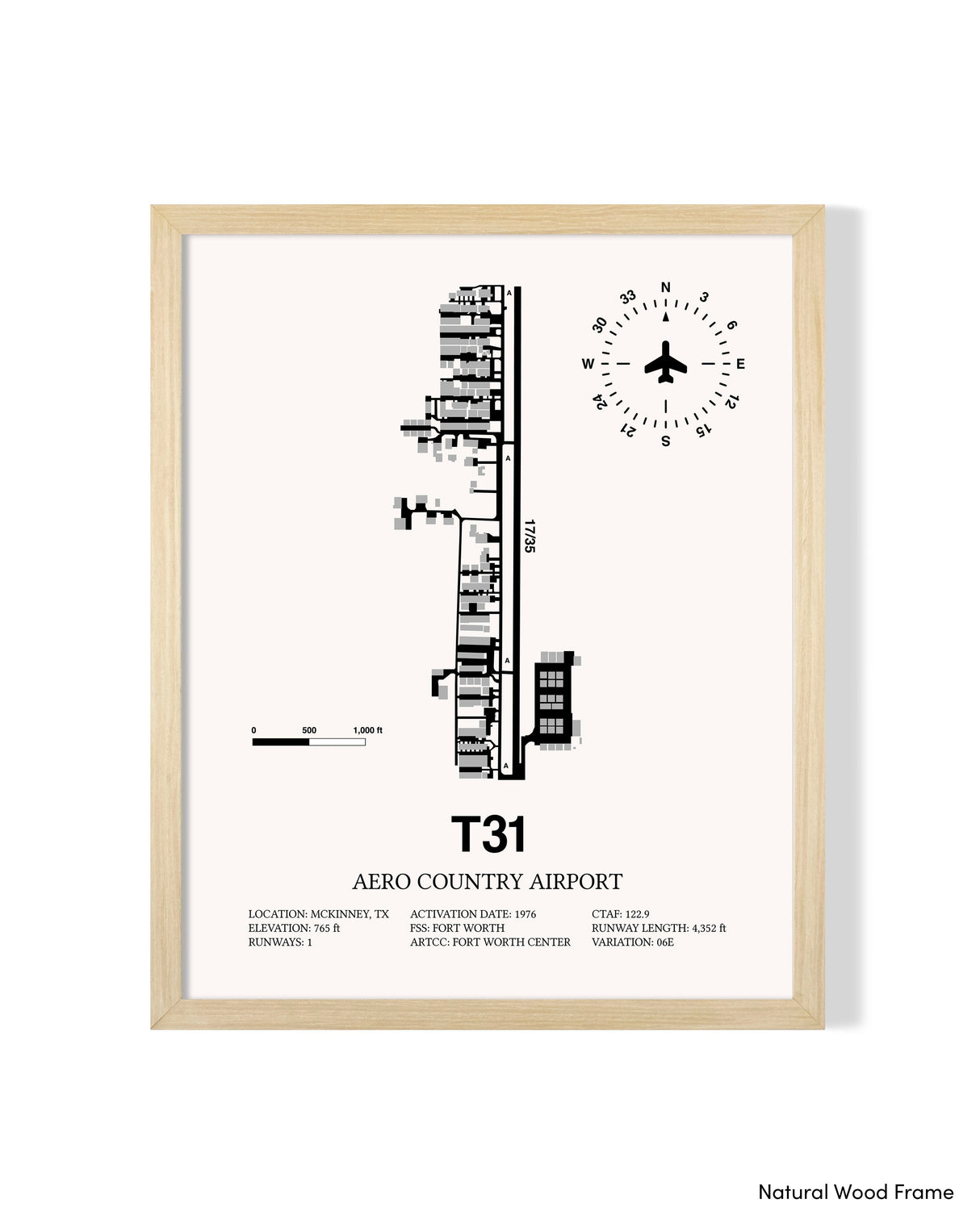 Detailed Airport Map of Aero Country Airport (T31) in White with a Natural Frame