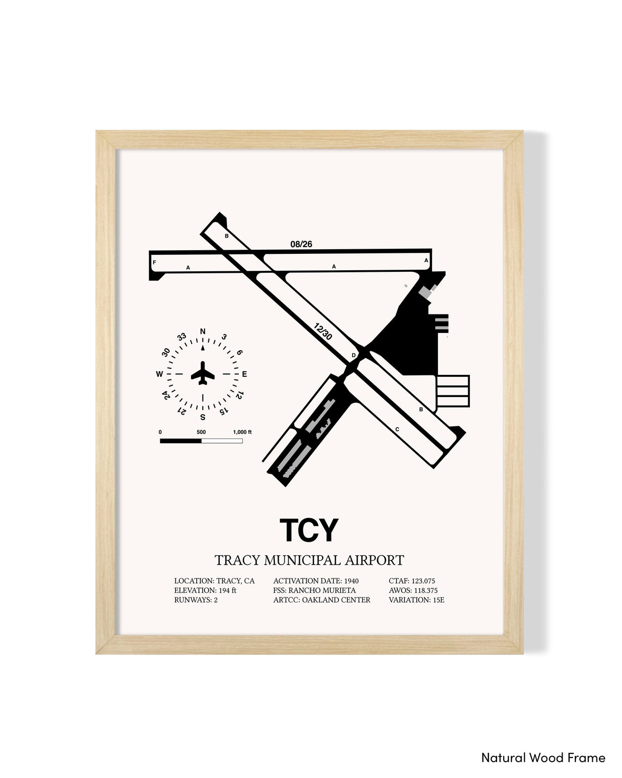 Detailed Airport Map of Tracy Municipal Airport (TCY) in White with a Natural Frame
