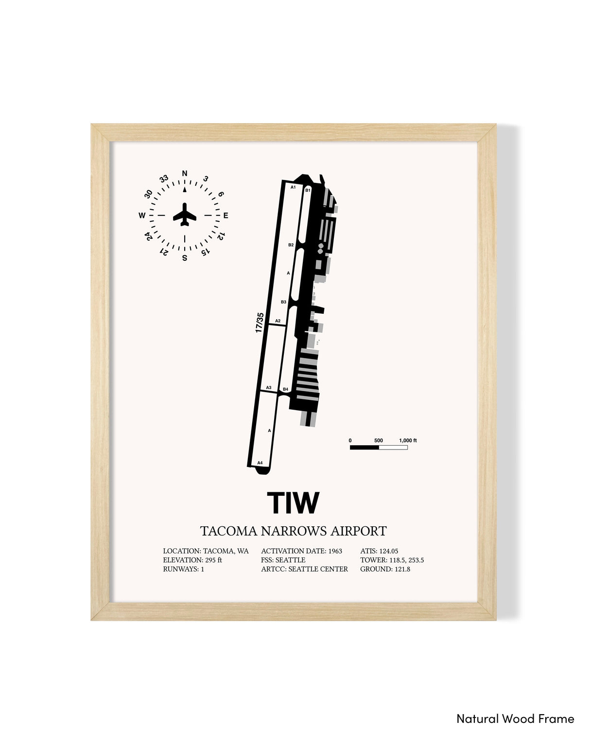 Detailed Airport Map of Tacoma Narrows Airport (TIW) in White with a Natural Frame