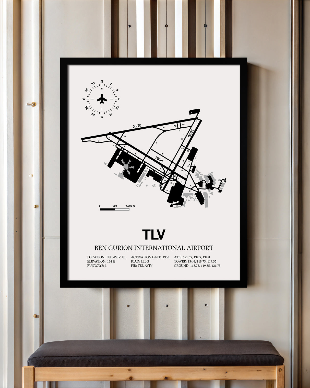 TLV Airport Map, Ben Gurion International Airport Print
