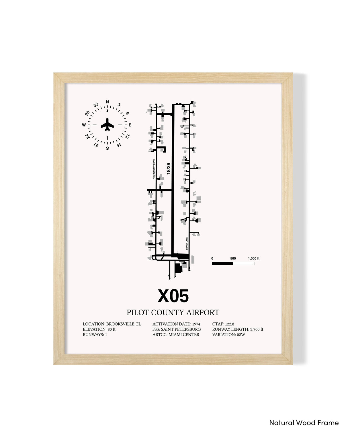 Detailed Airport Map of Pilot County Airport (X05) in White with a Natural Frame