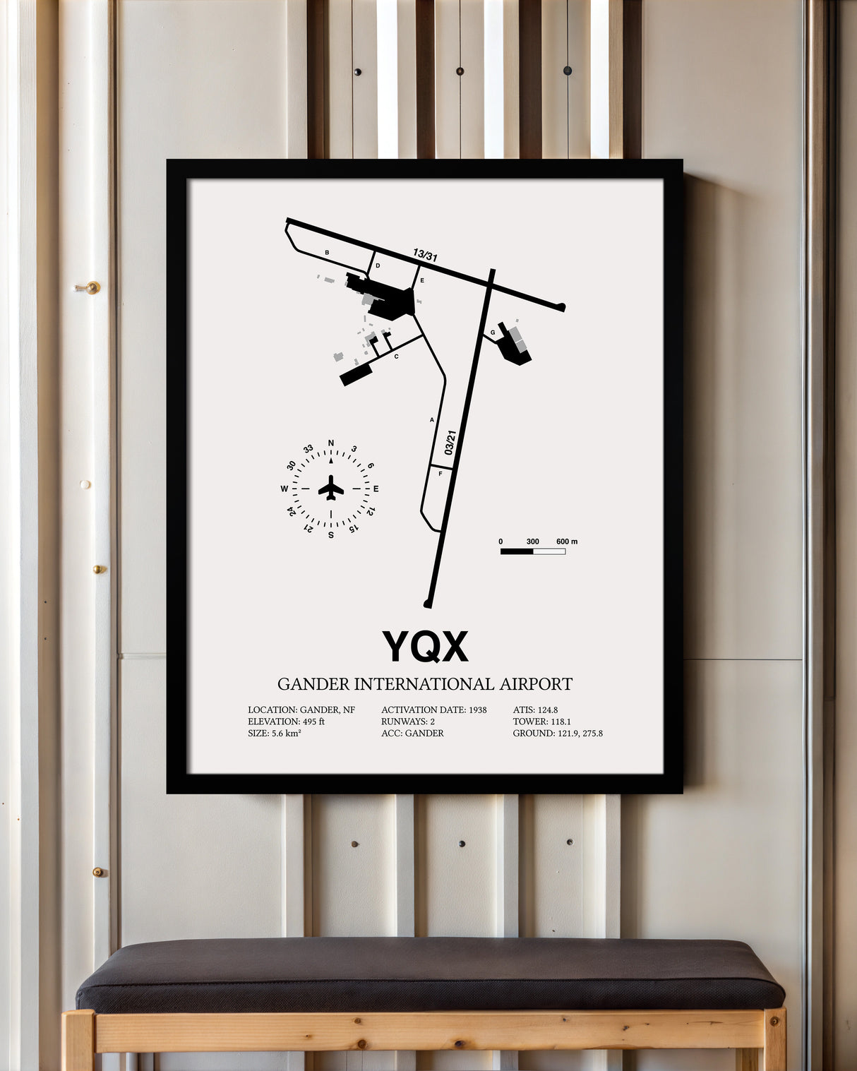 YQX Airport Map, Gander International Airport Print