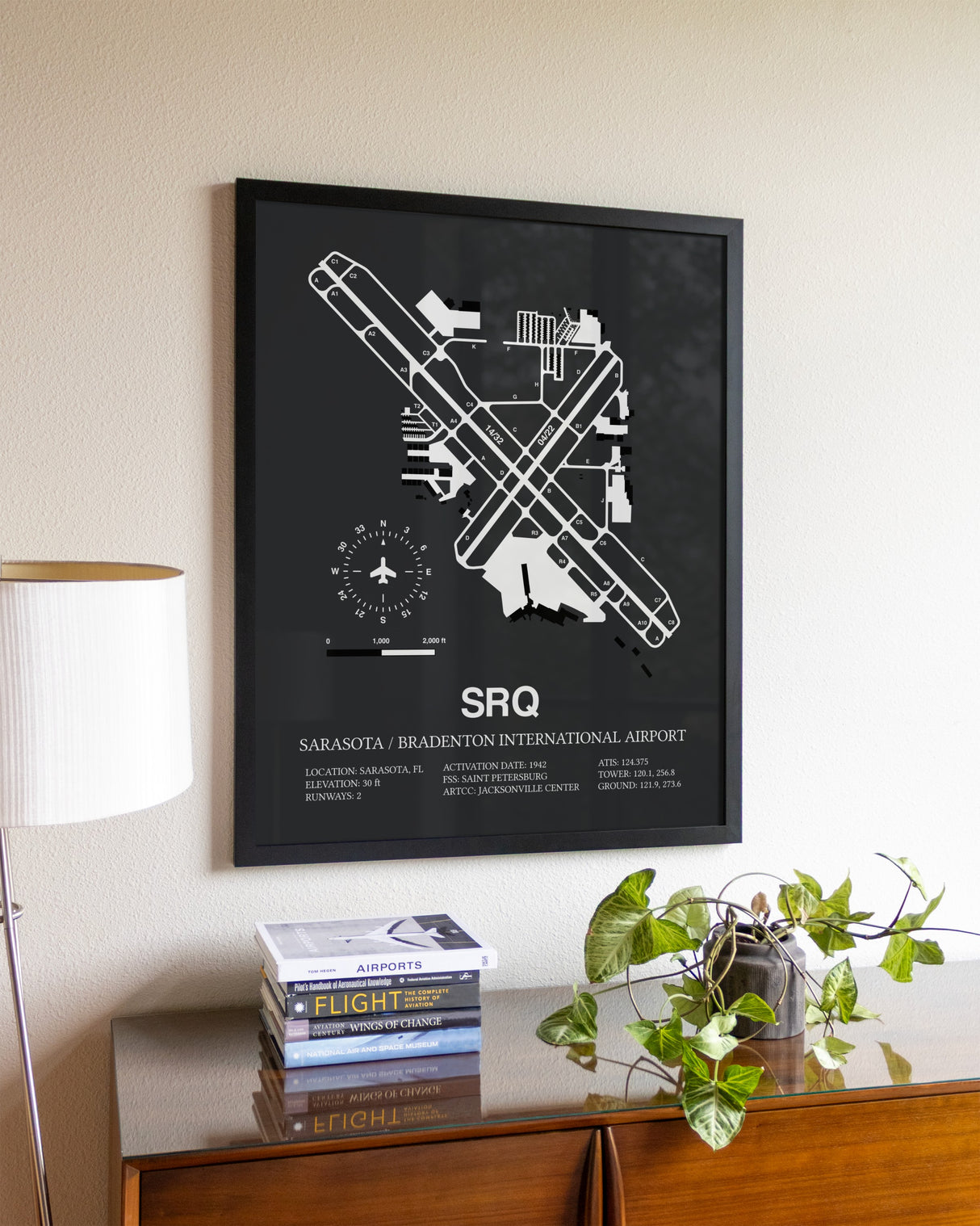 Gray Framed Sarasota / Bradenton International Airport wall art poster in black frame