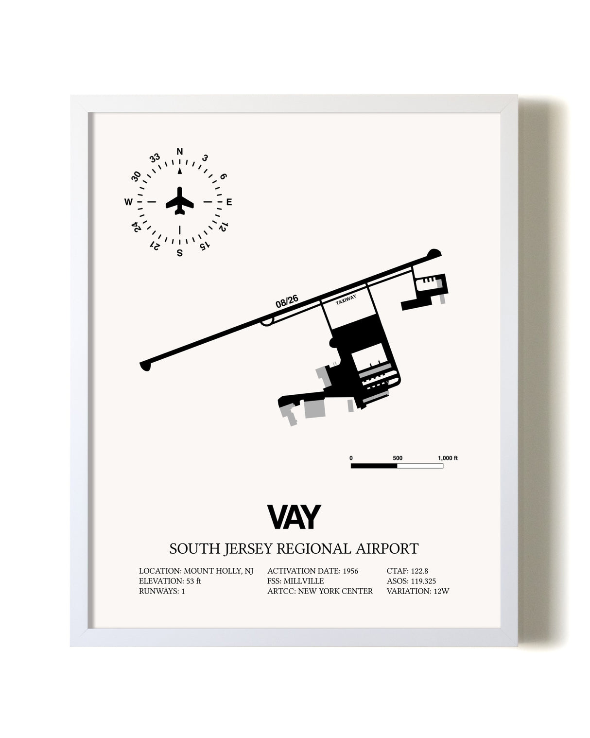 South Jersey Regional Airport airport map poster in oak frame