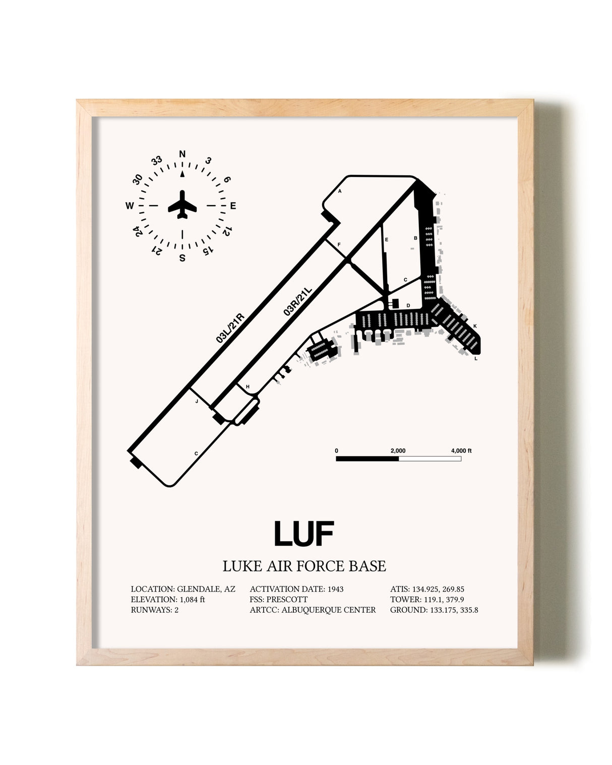 Luke Air Force Base framed wall art in white frame