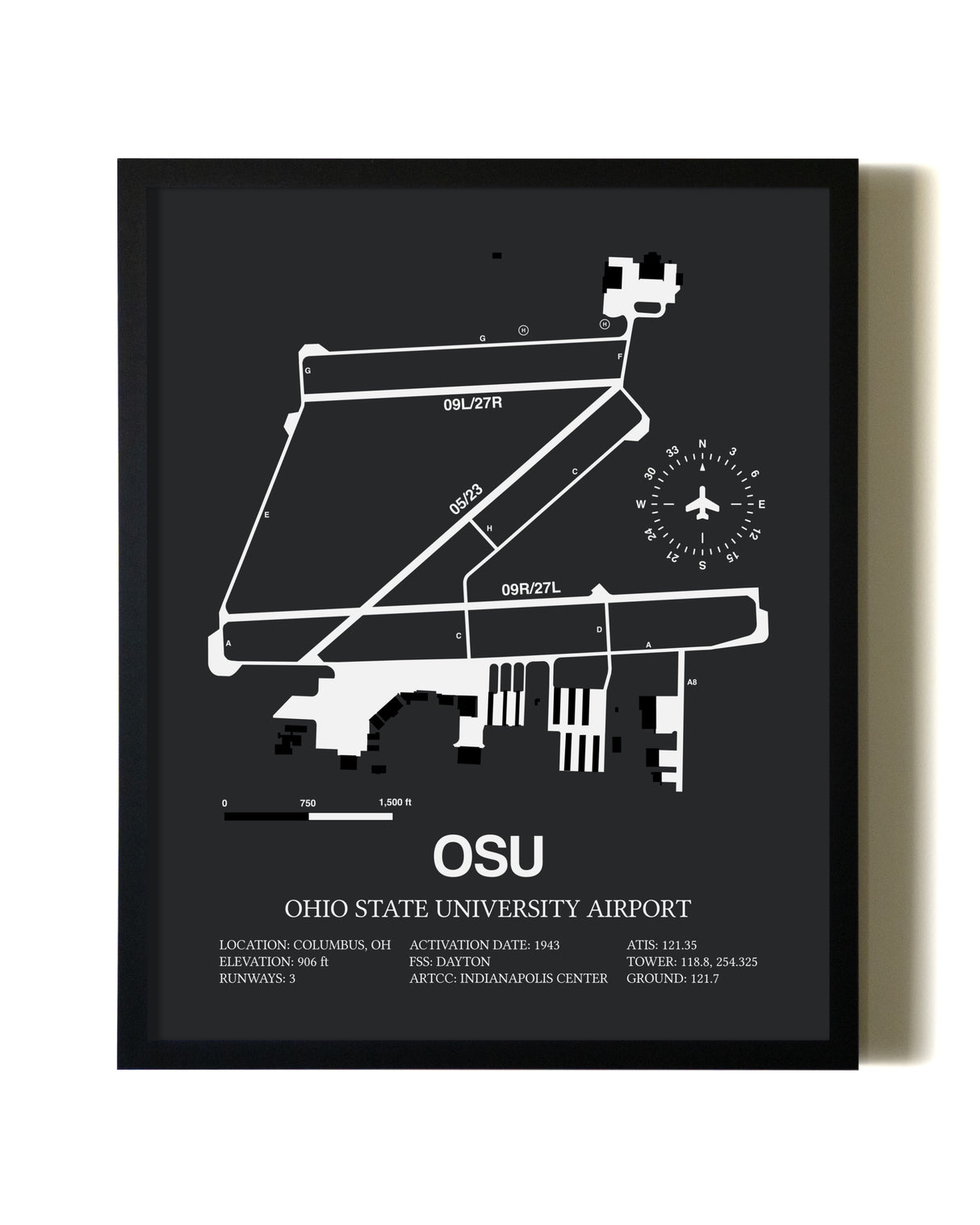 Unframed Ohio State University Airport map print poster