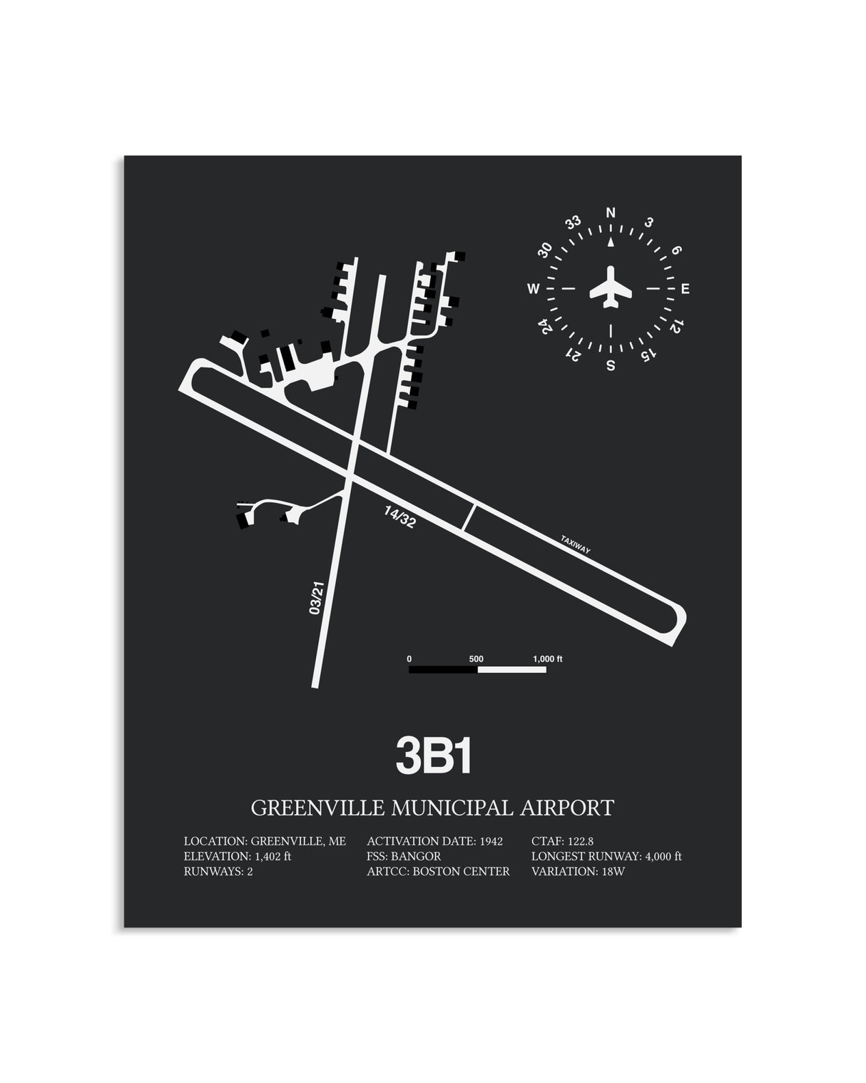 Gray Framed Greenville Municipal Airport layout wall art poster
