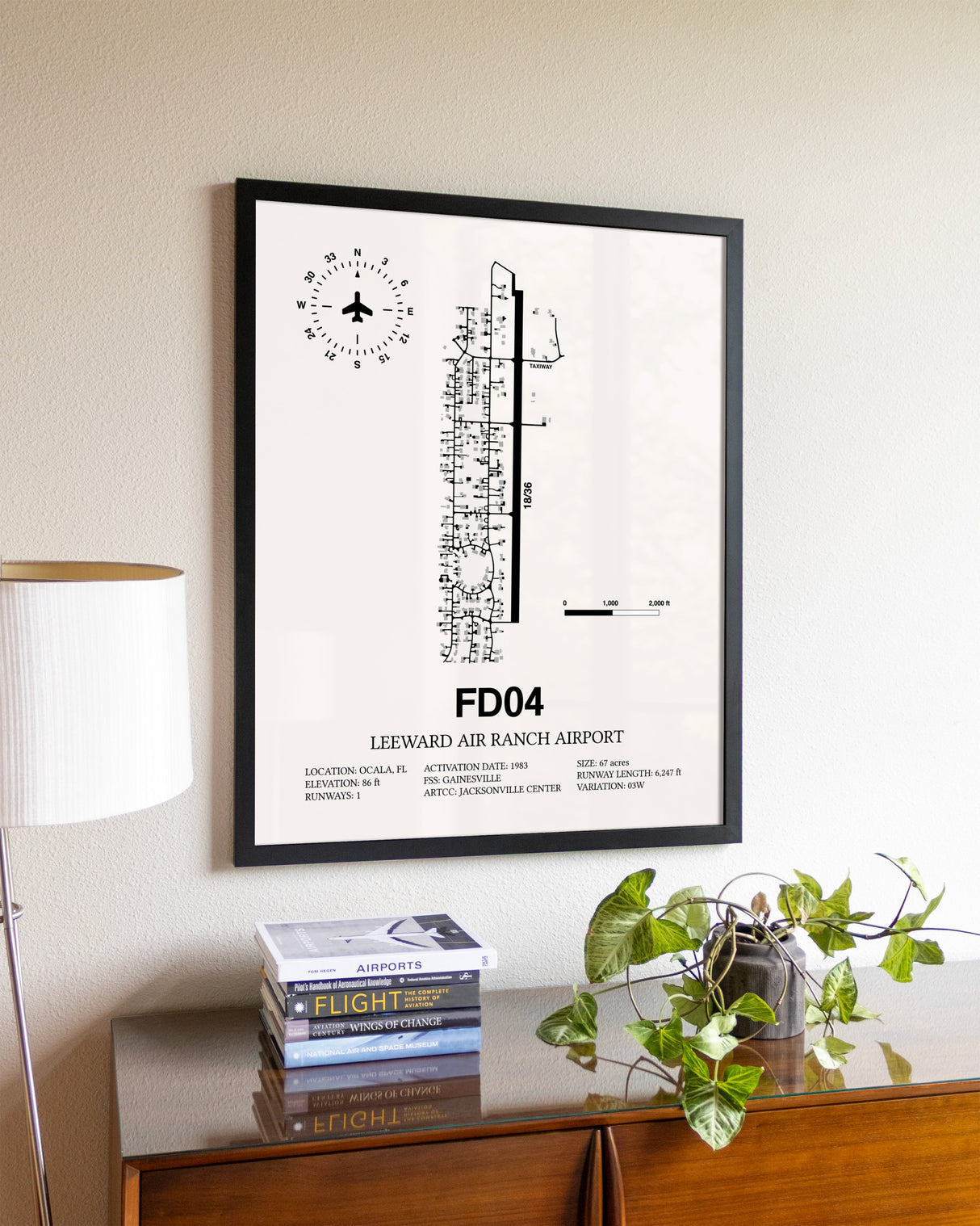Leeward Air Ranch Airport aviation wall décor in black wood frame