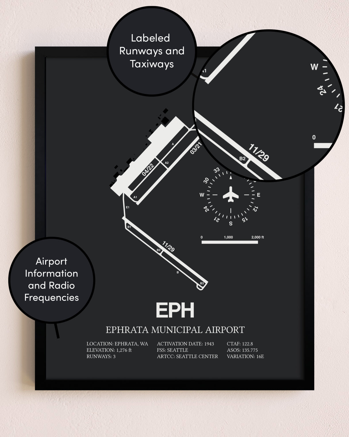 Ephrata Municipal Airport poster size comparison chart