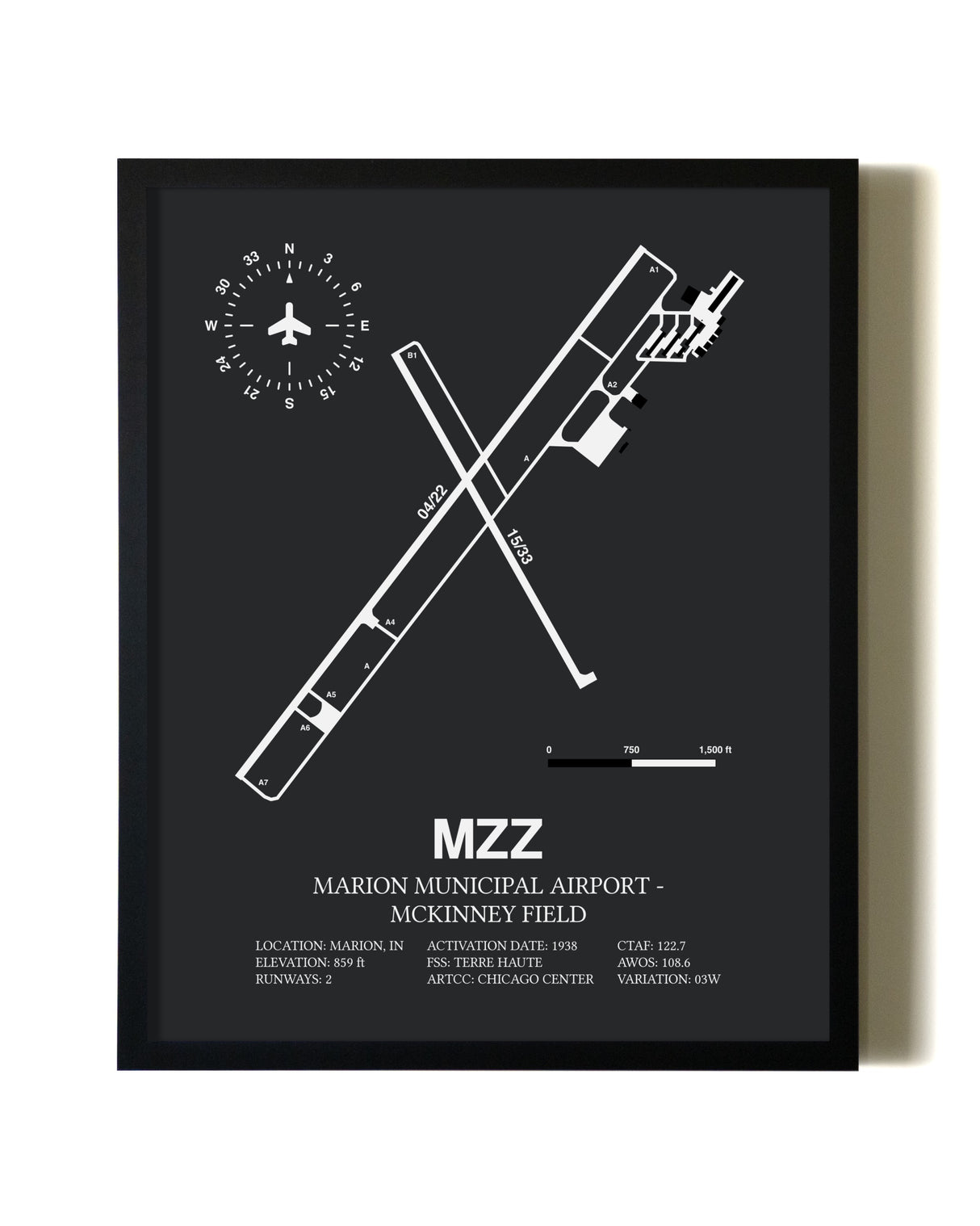Unframed Marion Municipal Airport-McKinney Field map print poster