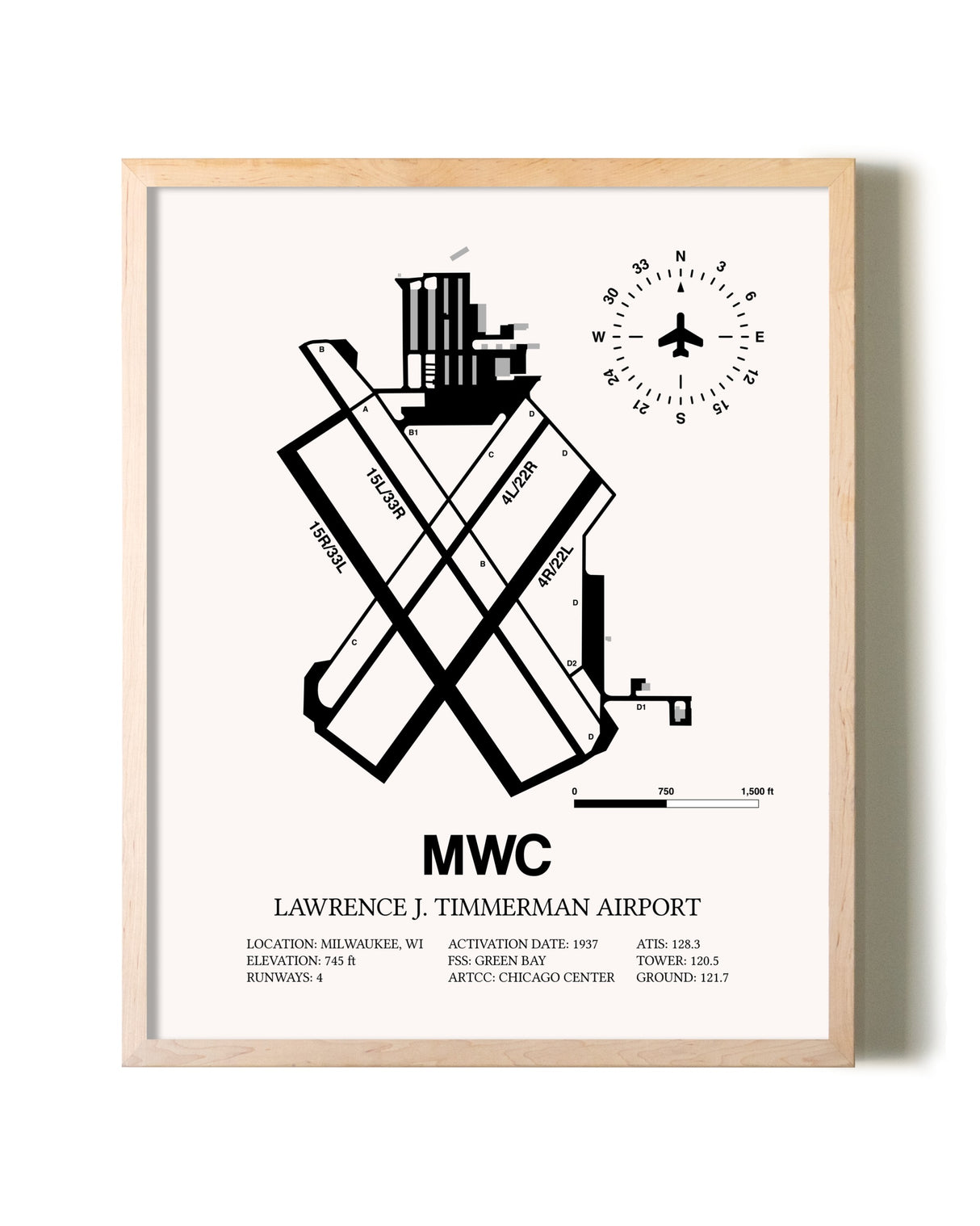 Lawrence J. Timmerman Airport framed wall art in white frame