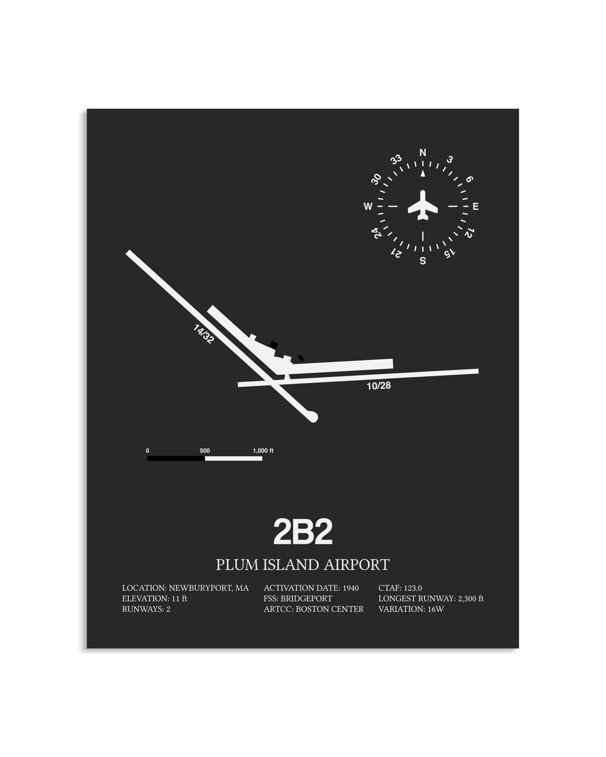 Gray Framed Plum Island Airport layout wall art poster