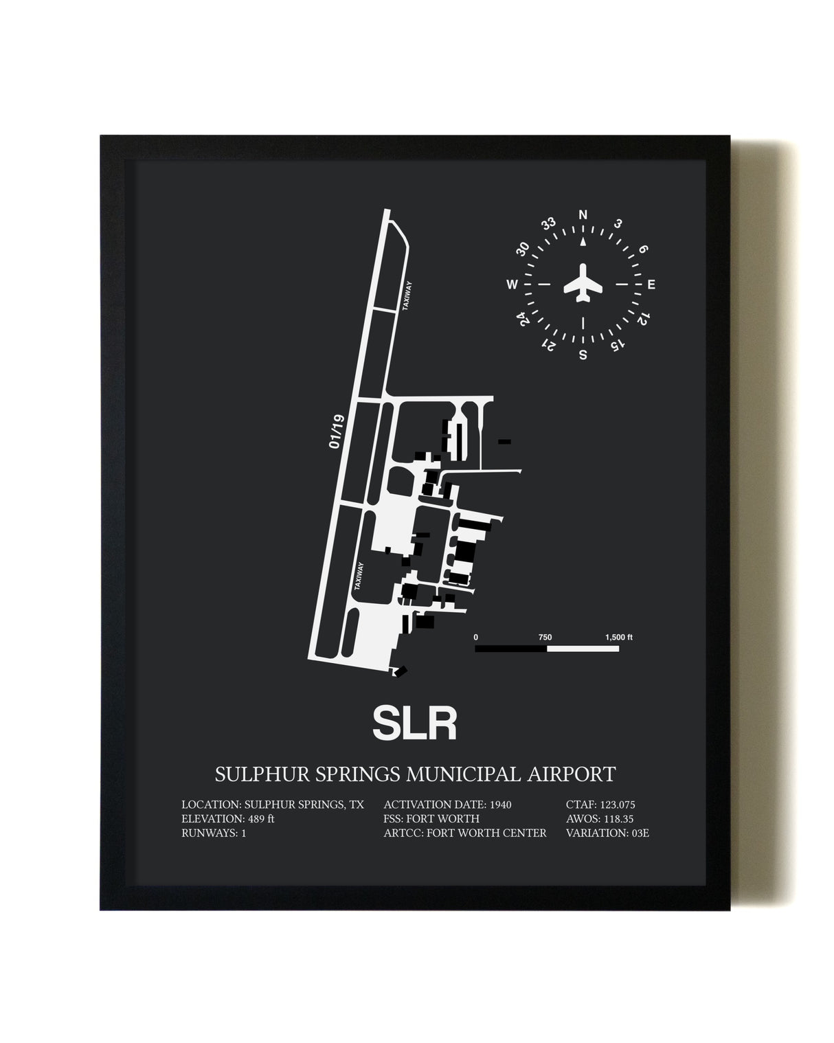 Unframed Sulphur Springs Municipal Airport map print poster