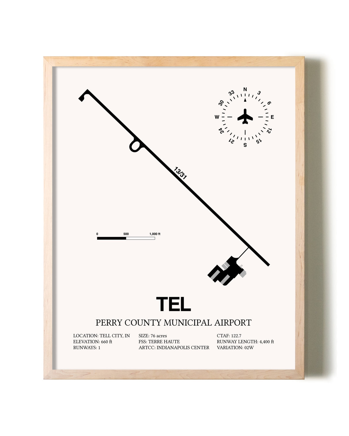 Perry County Municipal Airport framed wall art in white frame