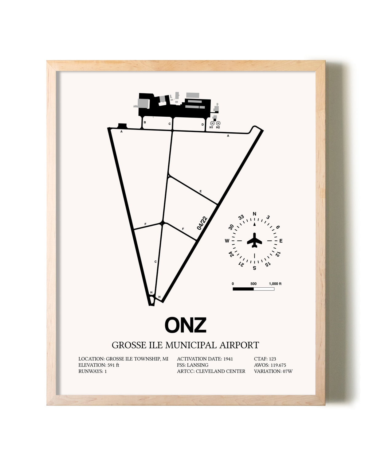 Grosse Ile Municipal Airport framed wall art in white frame