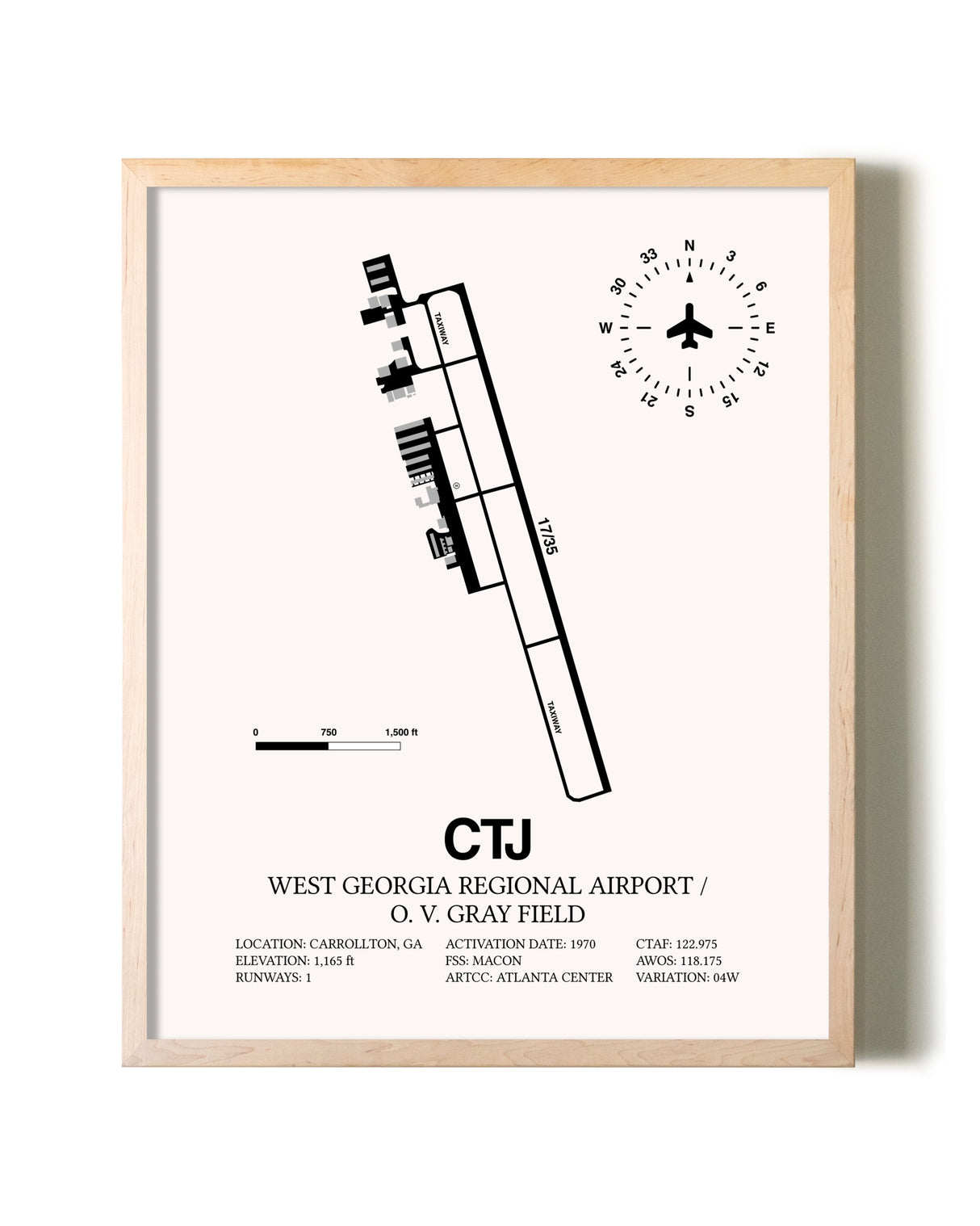 West Georgia Regional Airport/ O. V. Gray Field framed wall art in white frame
