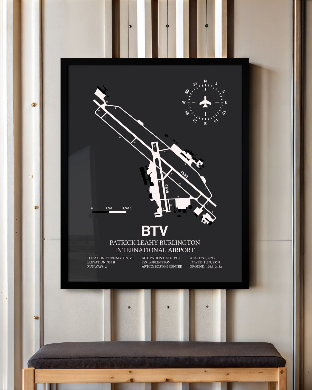 Frame color options for Patrick Leahy Burlington International Airport Wall Art