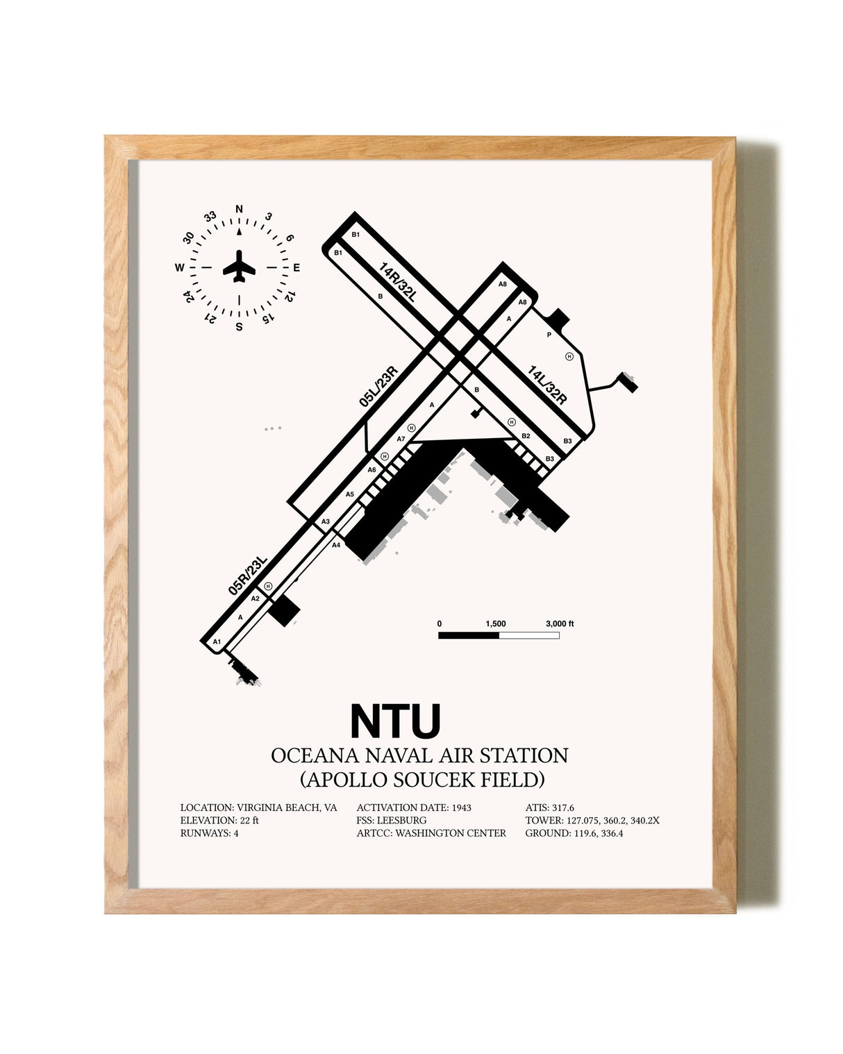 Oceana Naval Air Station (Apollo Soucek Field) framed print in natural wood frame