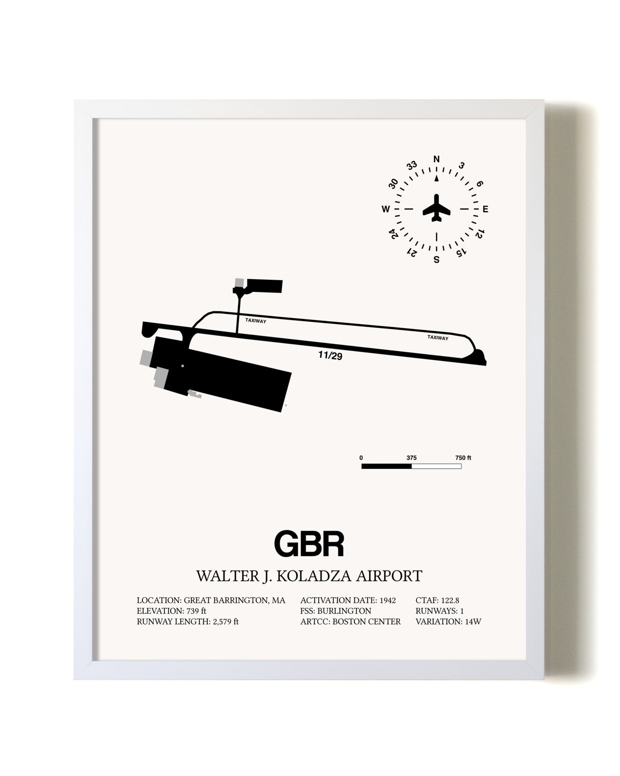 Walter J. Koladza Airport airport map poster in oak frame