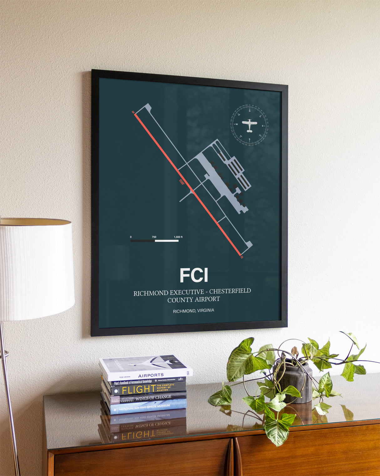 Framed Richmond Executive-Chesterfield County Airport layout wall art poster