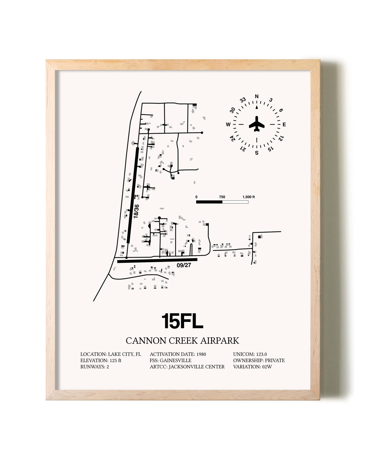 Cannon Creek Airpark framed wall art in white frame