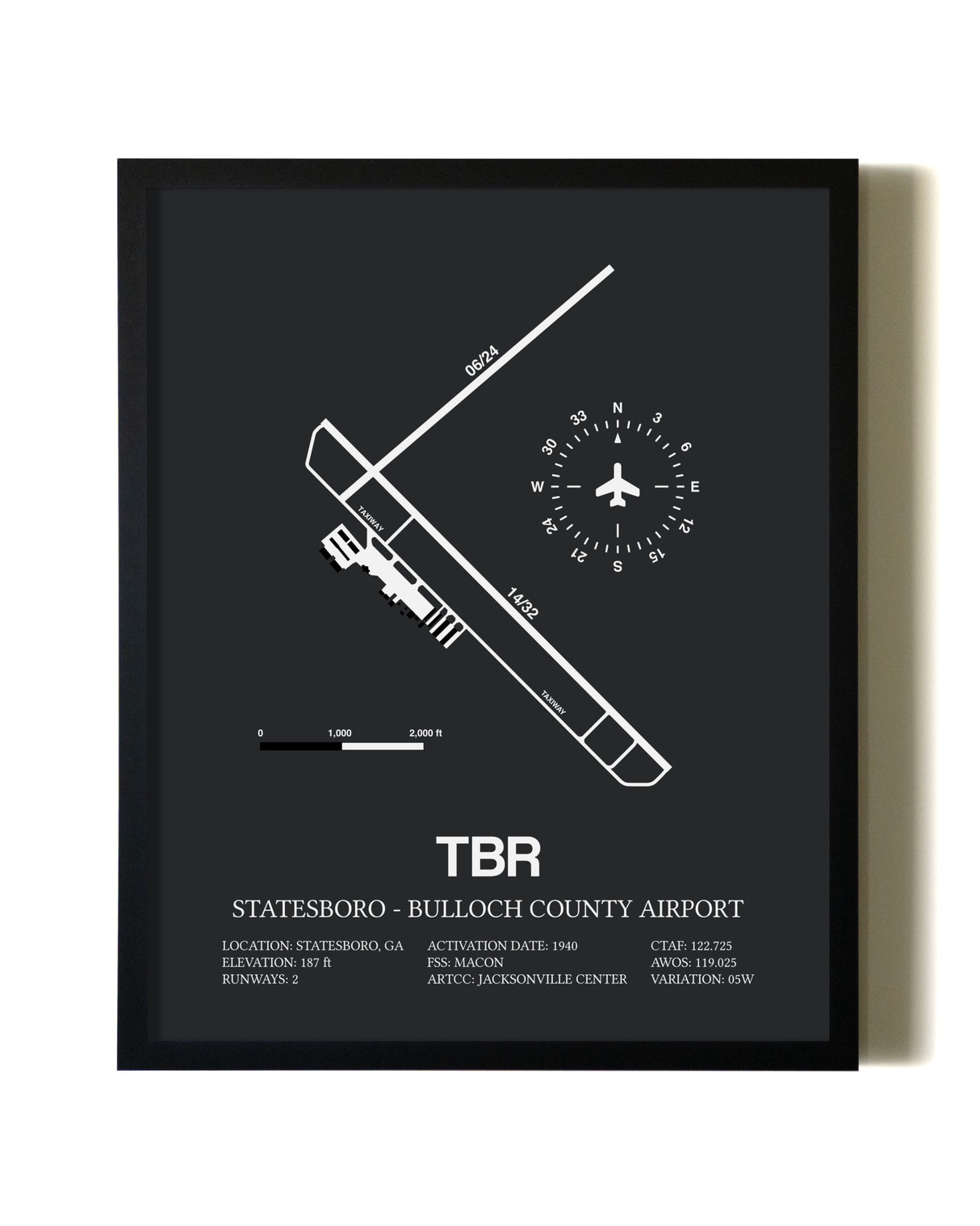 Unframed Statesboro-Bulloch County Airport map print poster