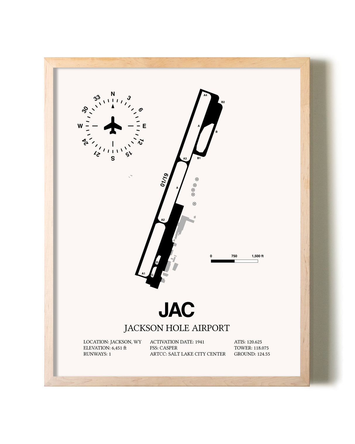 Jackson Hole Airport framed wall art in white frame