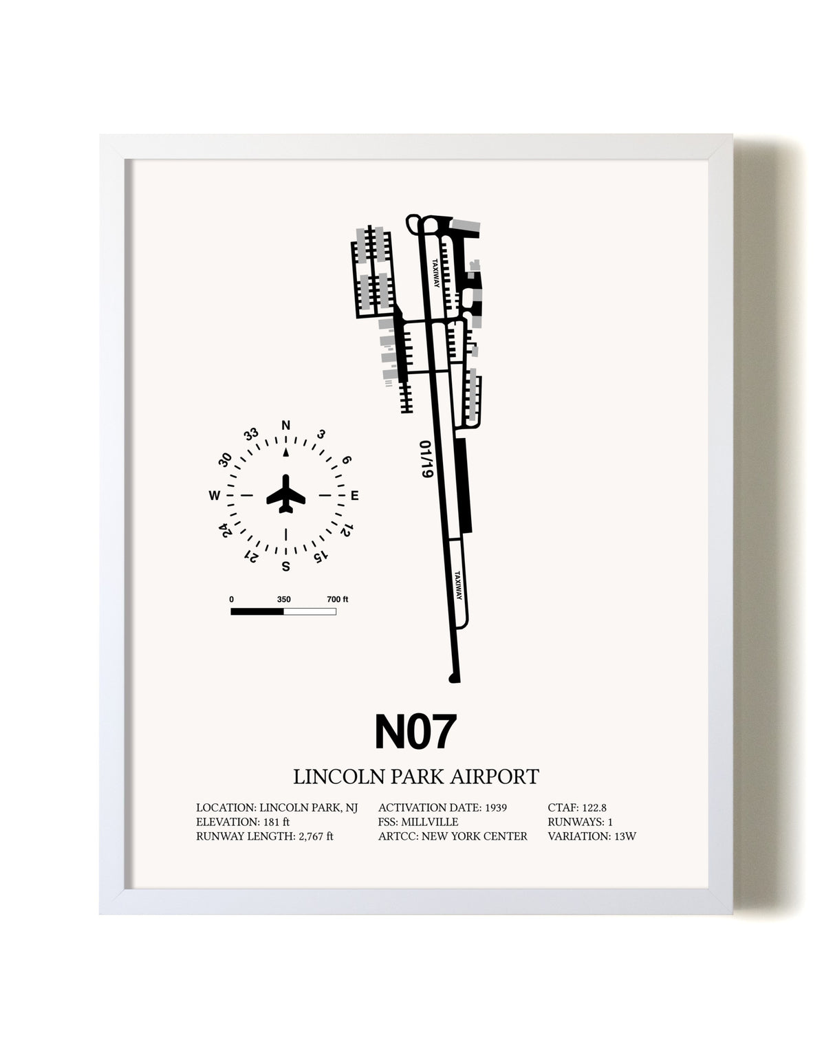 Lincoln Park Airport airport map poster in oak frame