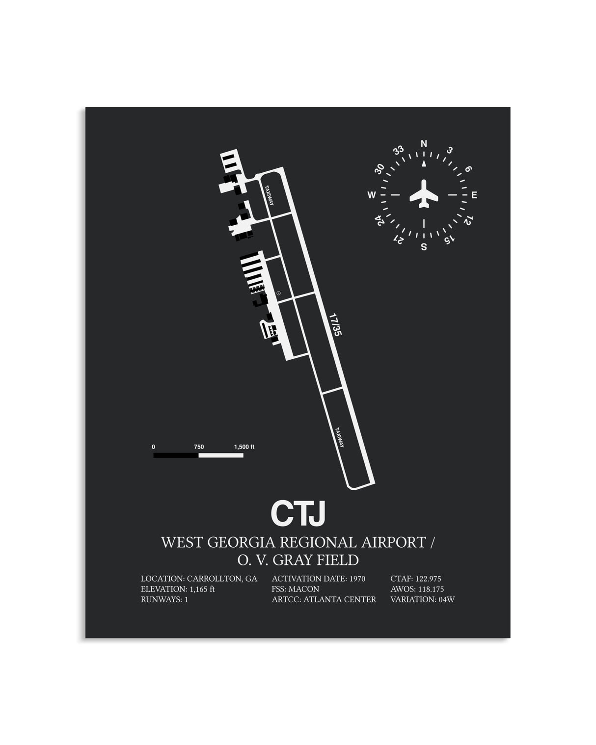 Gray Framed West Georgia Regional Airport/ O. V. Gray Field layout wall art poster