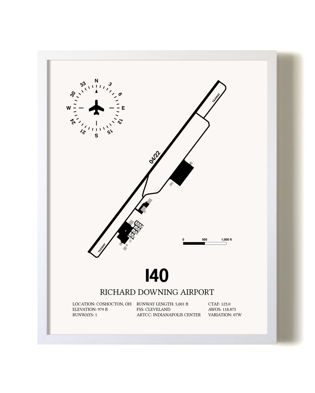 Richard Downing Airport airport map poster in oak frame