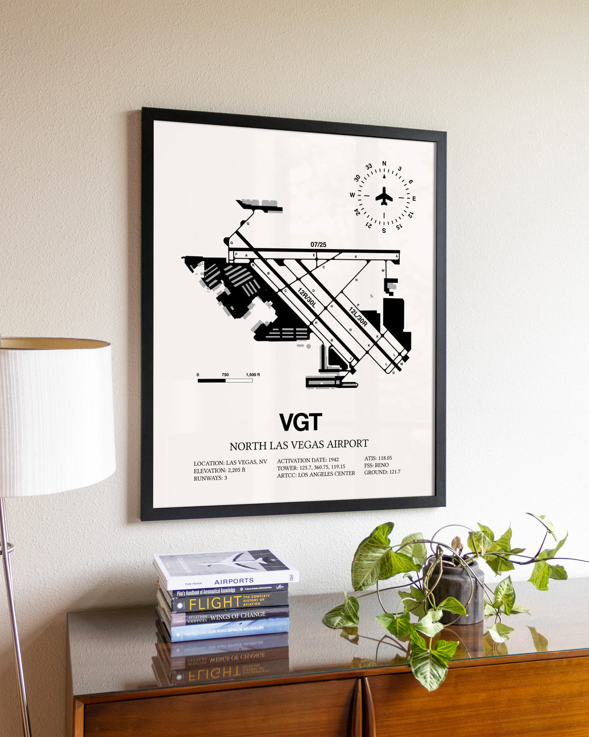 North Las Vegas Airport aviation wall décor in black wood frame