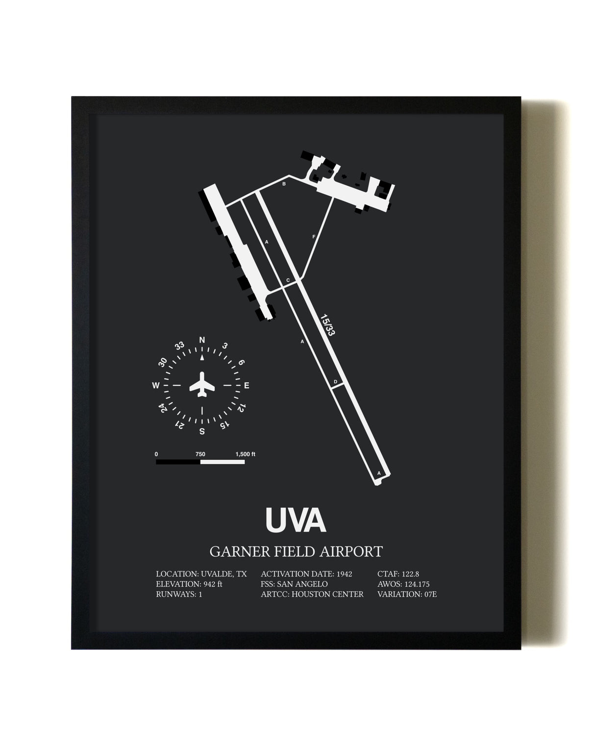 Unframed Garner Field Airport map print poster