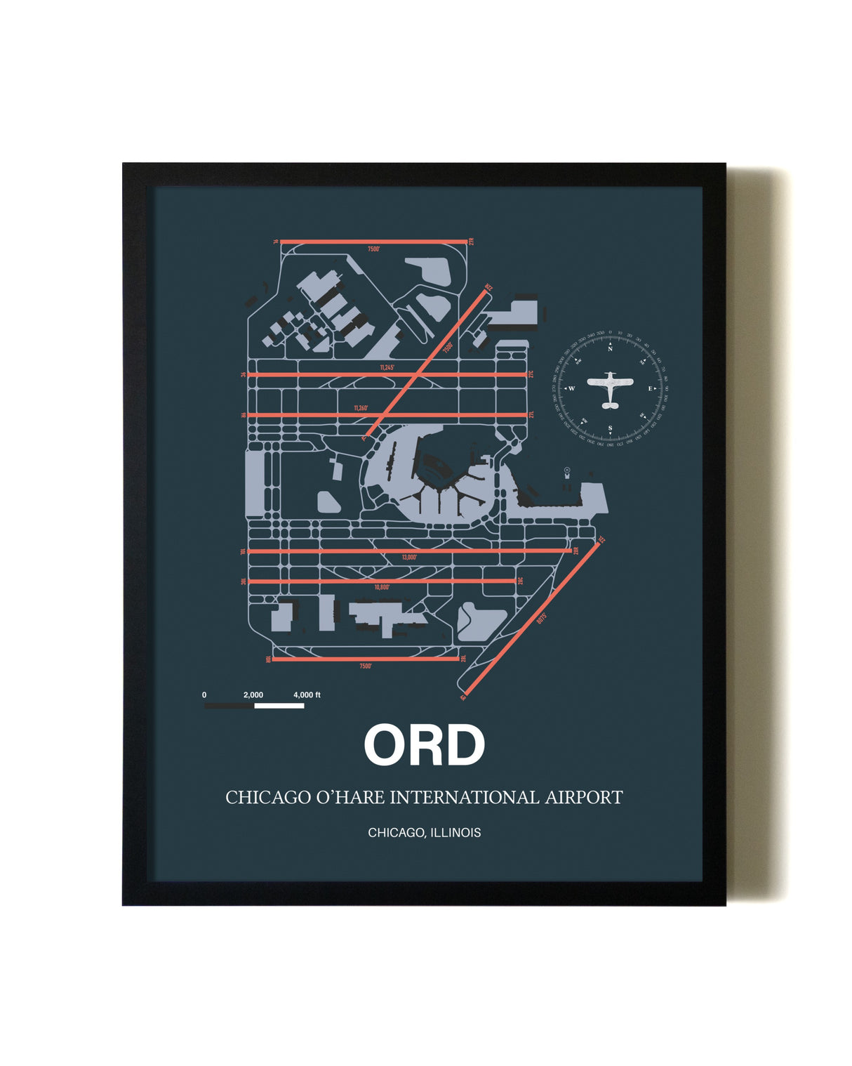 Slate Framed Chicago O'Hare International Airport wall art poster in black frame