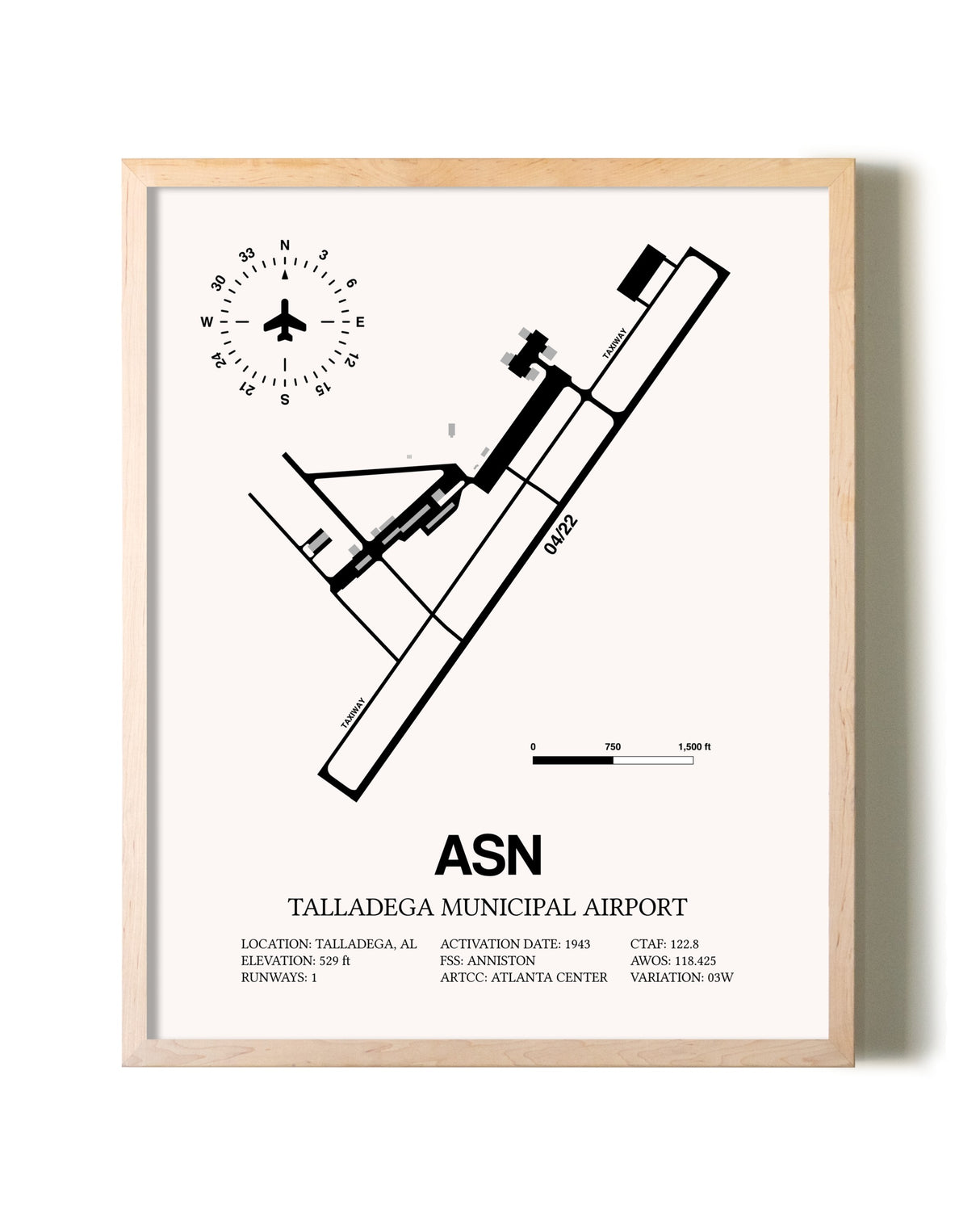 Talladega Municipal Airport framed wall art in white frame