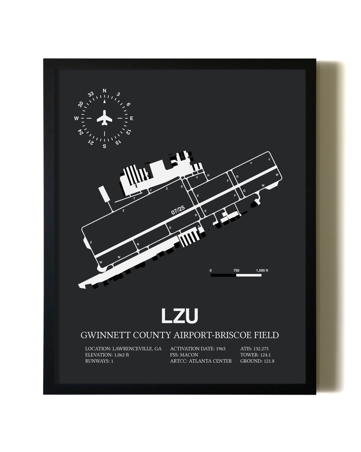 Unframed Gwinnett County Airport-Briscoe Field map print poster