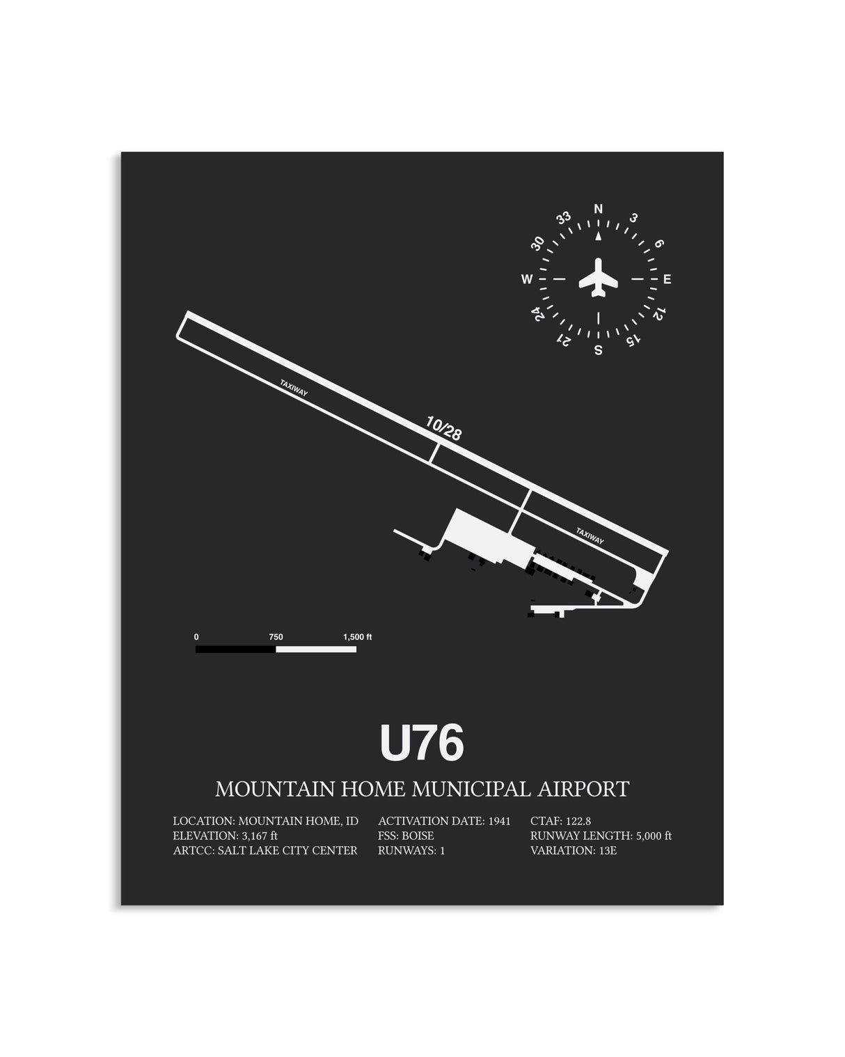 Gray Framed Mountain Home Municipal Airport layout wall art poster