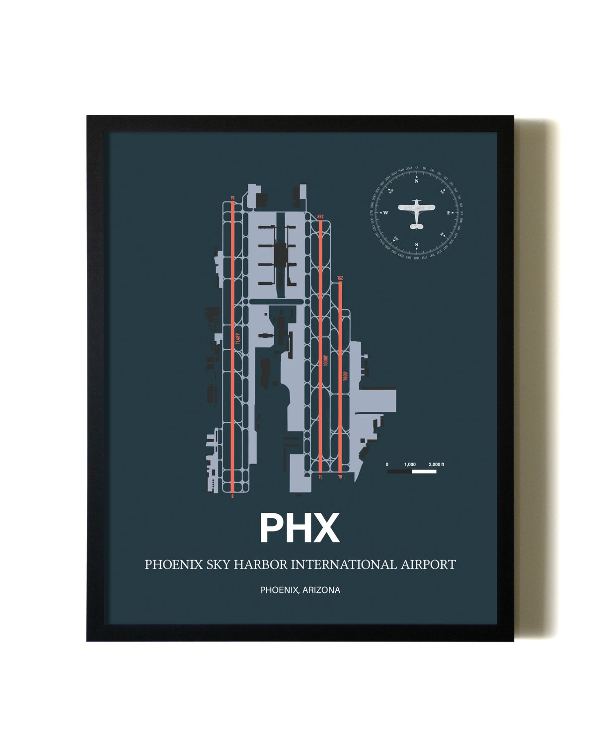 Slate Framed Phoenix Sky Harbor International Airport wall art poster in black frame