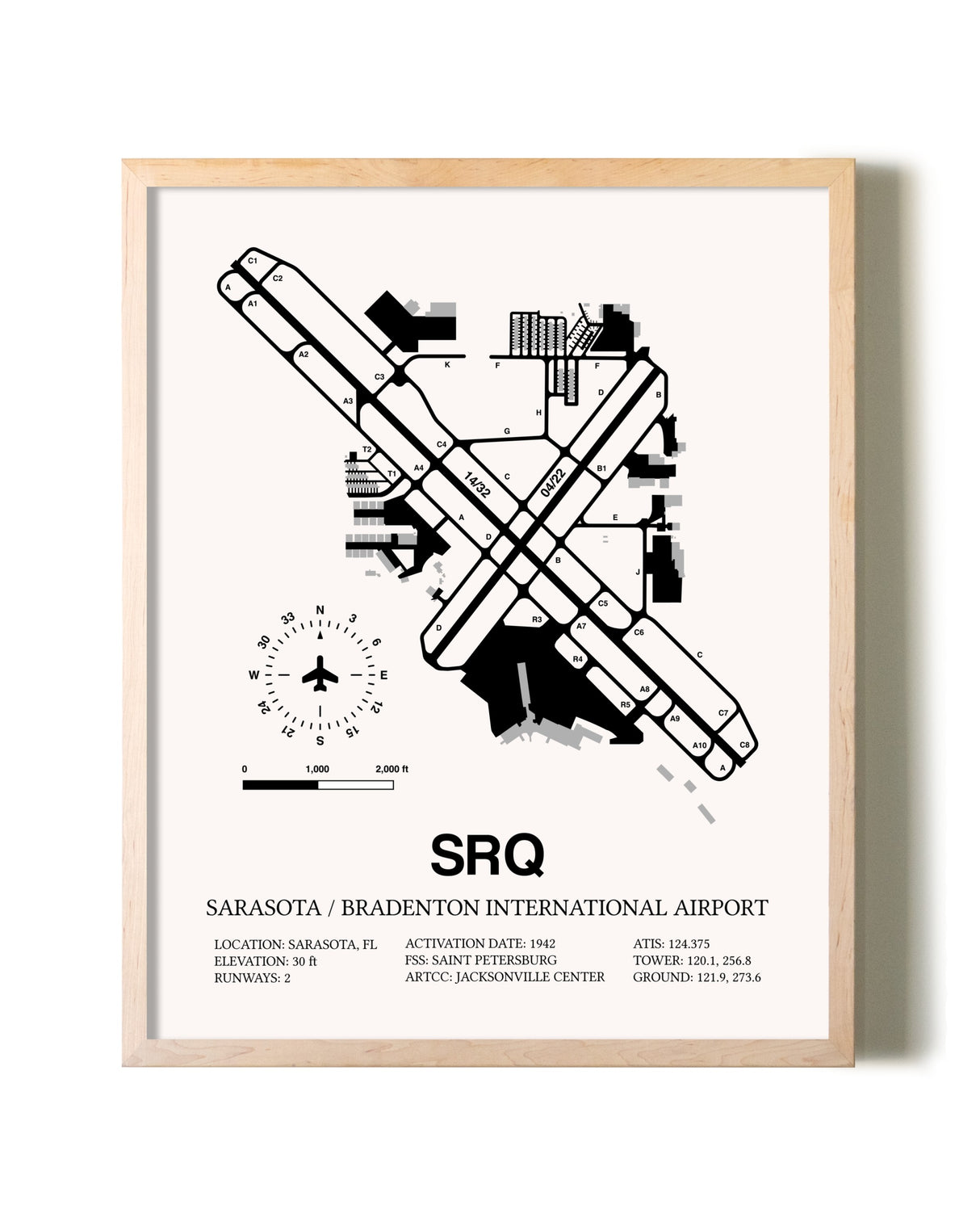 Sarasota / Bradenton International Airport framed wall art in white frame