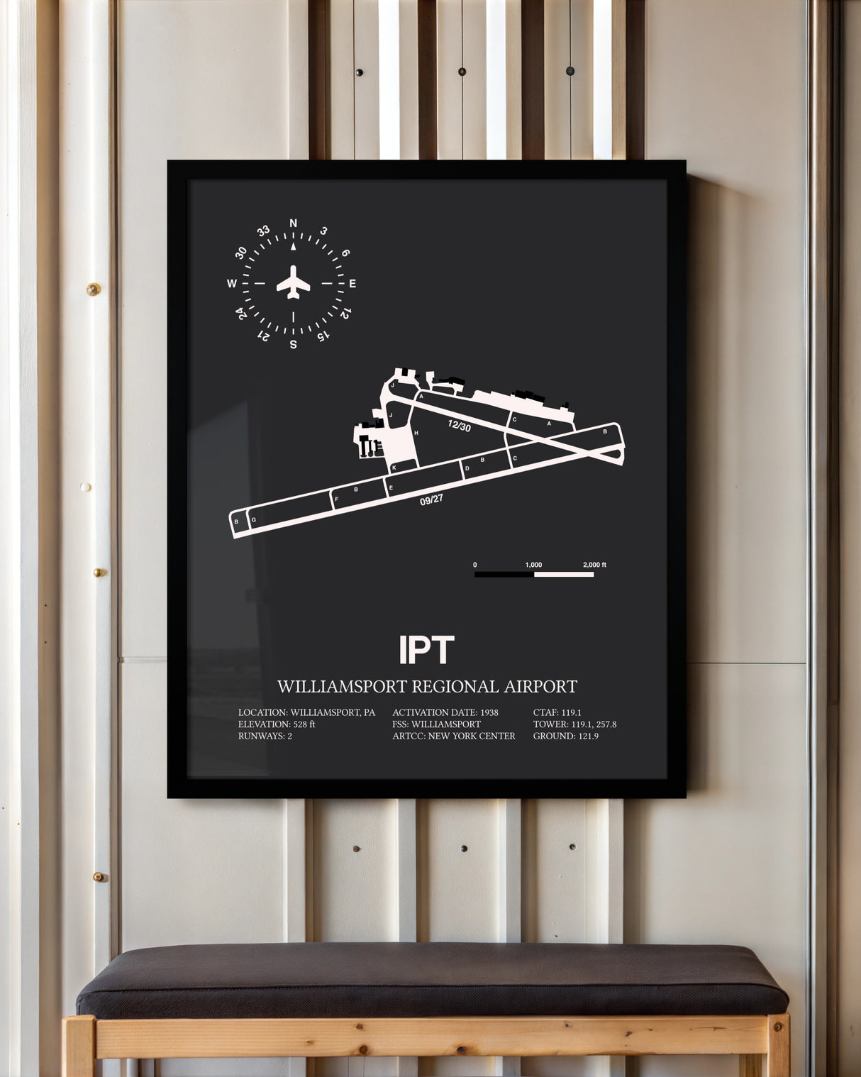 Frame color options for Williamsport Regional Airport Wall Art