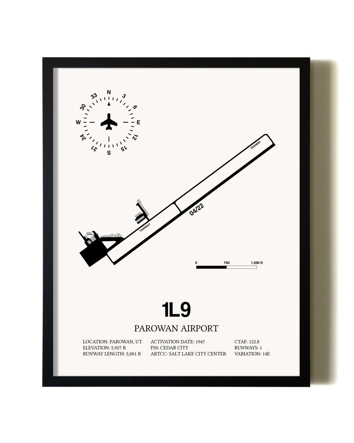 Framed Parowan Airport wall art poster in black frame