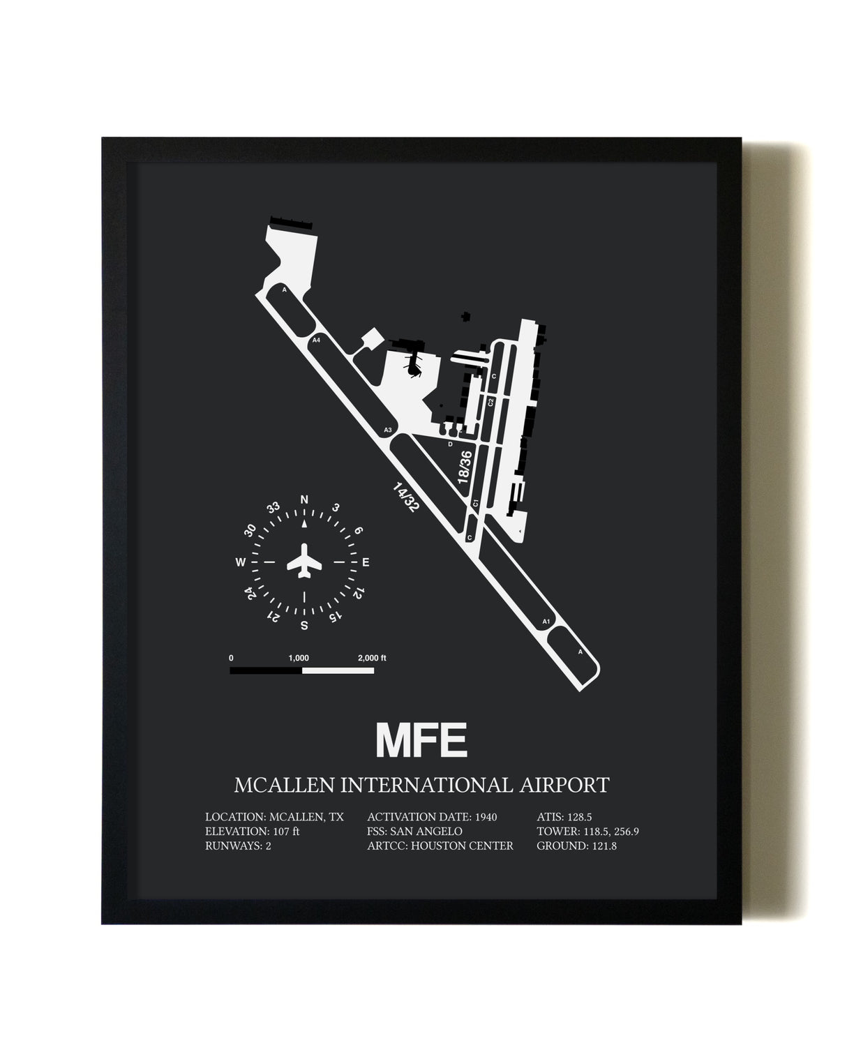 Unframed McAllen International Airport map print poster