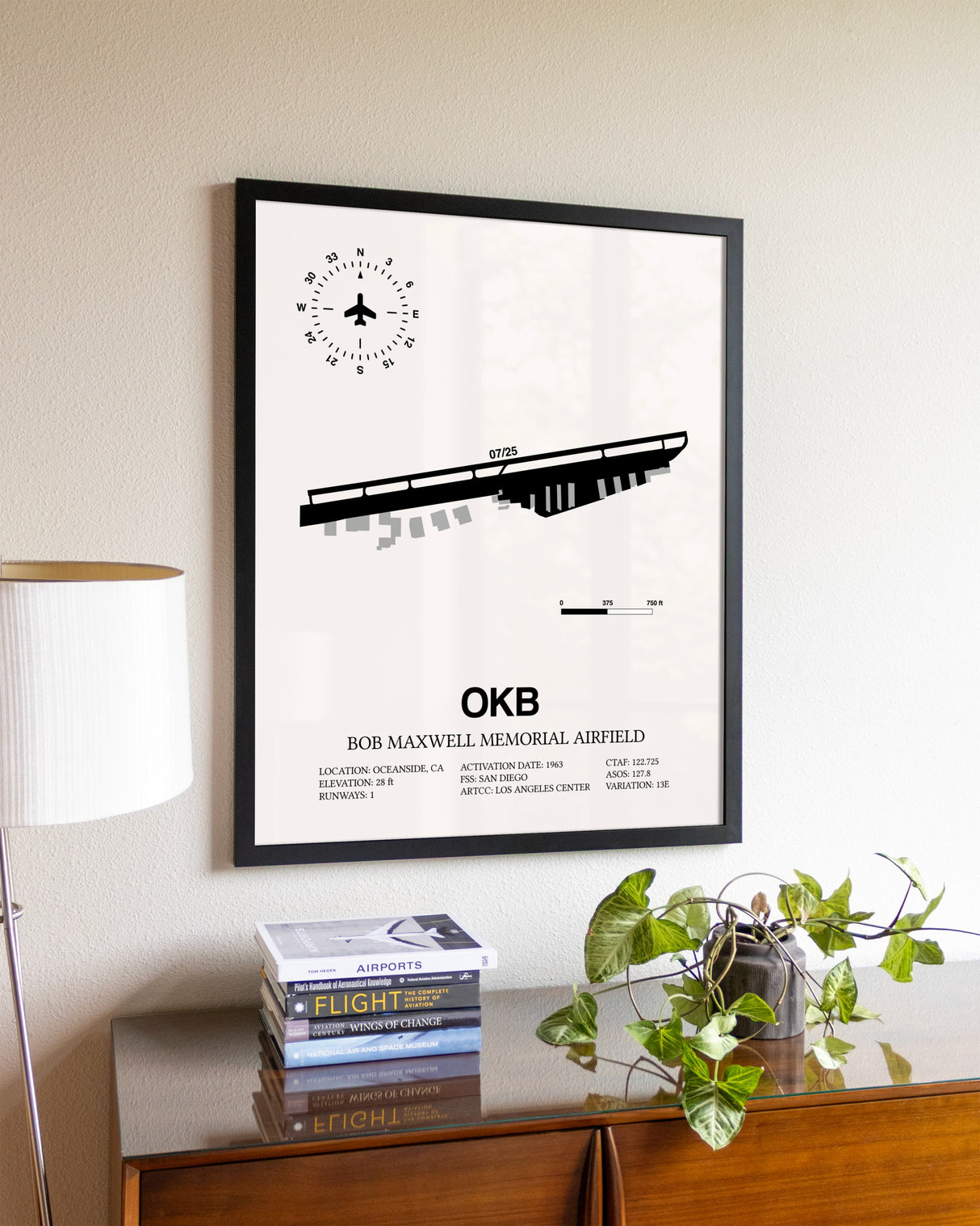 Bob Maxwell Memorial Airfield aviation wall décor in black wood frame