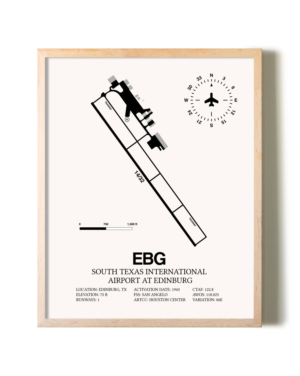 South Texas International Airport At Edinburg framed wall art in white frame