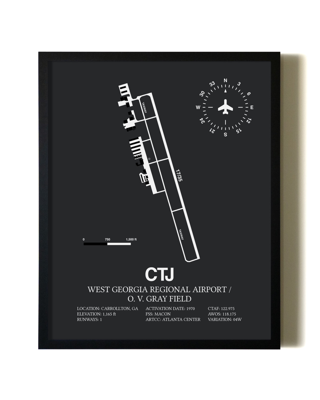 Unframed West Georgia Regional Airport/ O. V. Gray Field map print poster