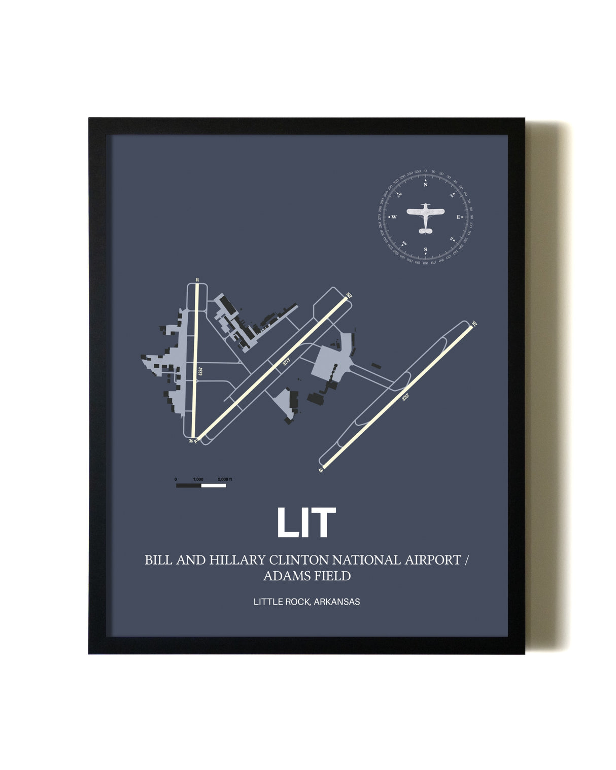 Blue and Cream Framed Bill and Hillary Clinton National Airport/Adams Field layout wall art poster